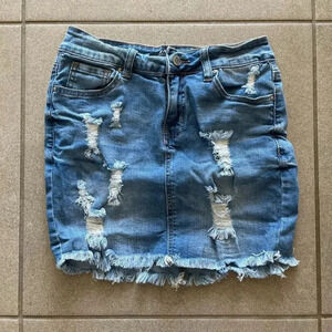 Wax Jean Distressed Mini Denim Jean Skirt Women's Size Small